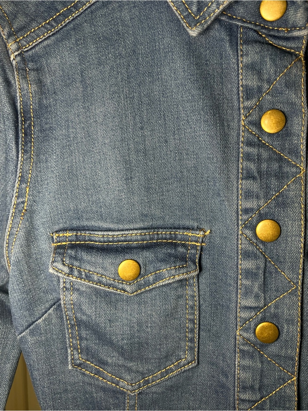 Free People Medium Wash Blue Denim Jacket with Brass Accents - Picture 5 of 7